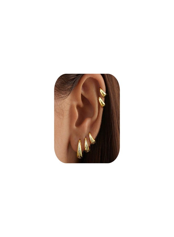 SAILIMUE 5 Pairs Small Hoop Earrings for Women Trendy 14K Gold Plated Earrings Cubic Zirconia Earring Set Hypoallergenic Huggie Hoops Chunky Earring Sets for Multiple Piercing - Image 1
